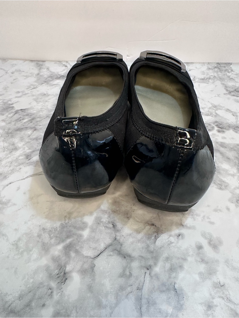 Anne Klein AK Sport Black Ballet Flats Square Toe Buckle Patent Cap Toe Size 6 - Picture 2 of 7